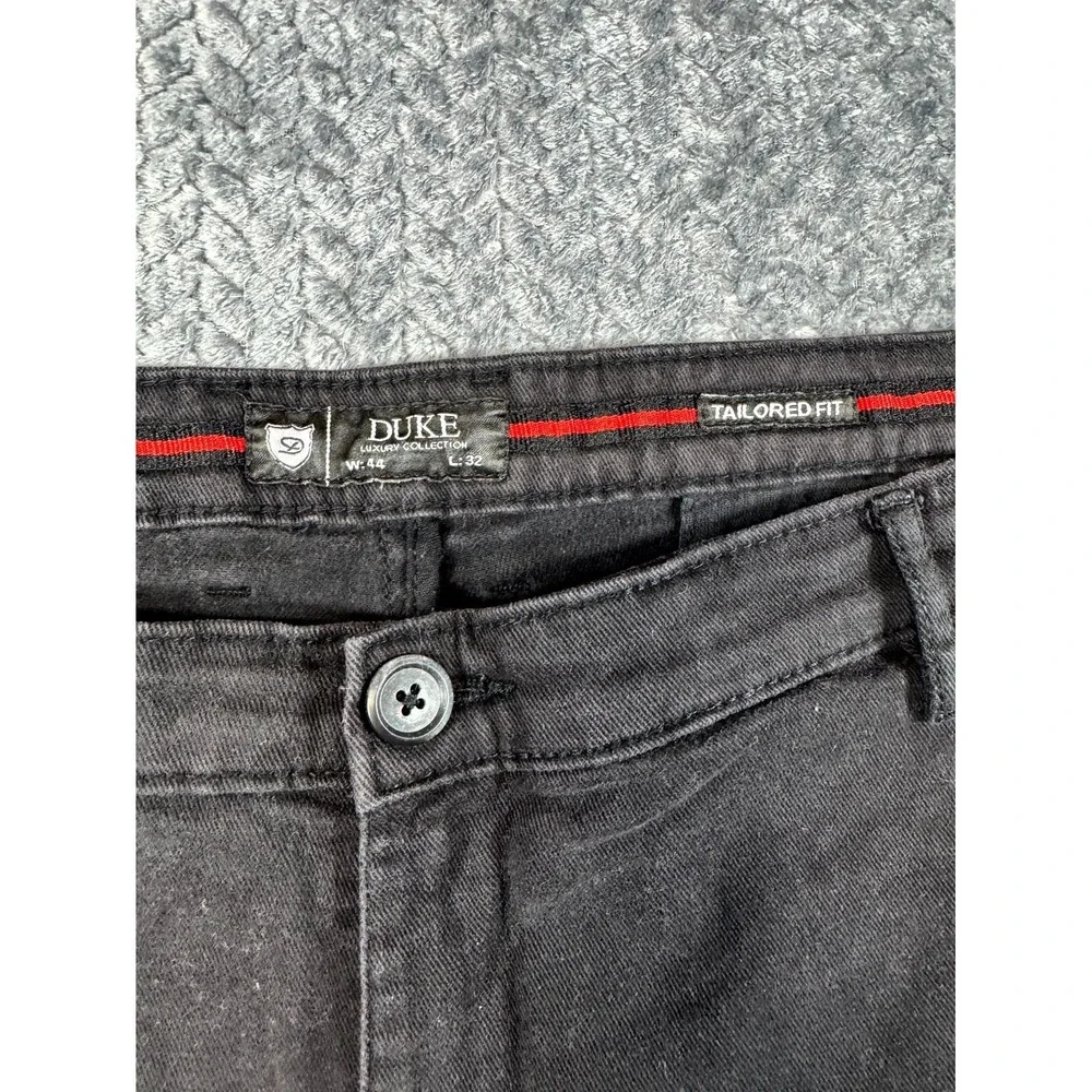 Duke Luxury Collection Chino Pants Mens 44x32 Black Cotton Mid Rise Tailored Fit
